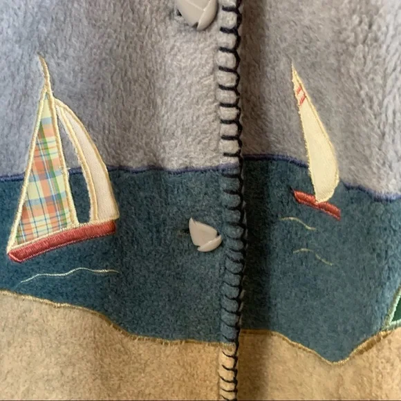 Vintage Fleece Top Shirt Shacket Medium Oversized Nautical Lighthouse Coastal - Picture 10 of 16